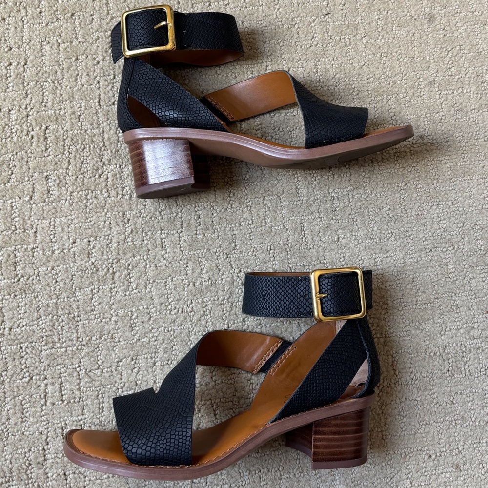 Franco Sarto Black Lorelia Block Heel Strappy Sandal in Women’s Size 5